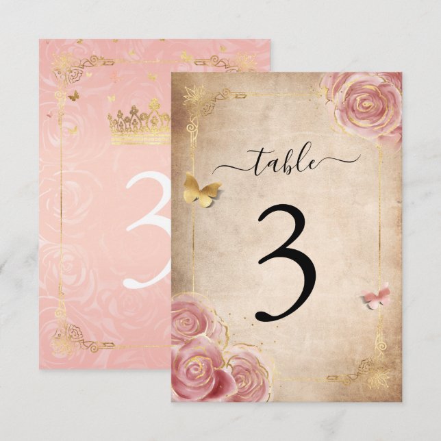 Cartes de numéros de table Blush Pink Rose Gold (Devant / Derrière)