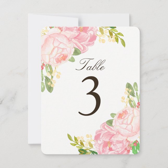 Cartes de numéros de table charmantes aux pivoines (Devant)