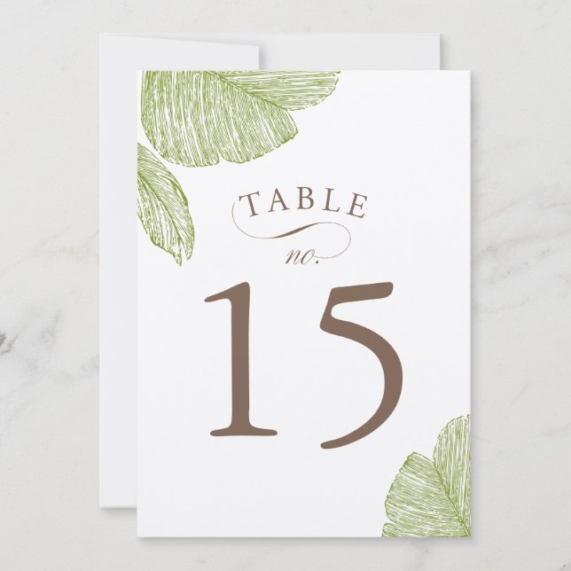 Cartes de numéros de table de mariage avec palmier (Devant)