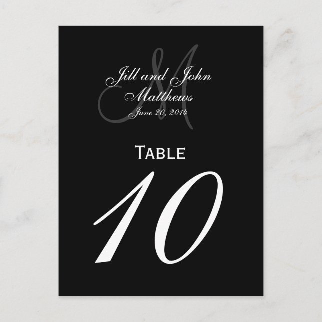 Cartes de numéros de table de Mariage de monogramm (Devant)