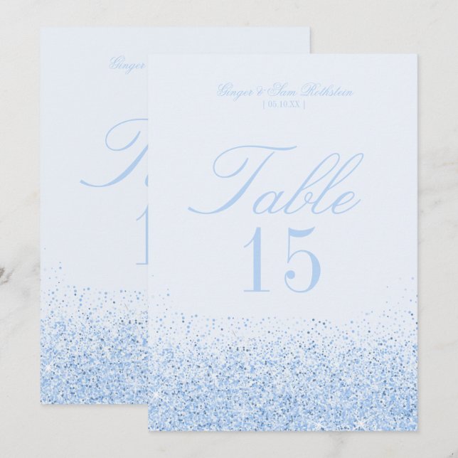 Cartes de numéros de table de mariage pailletées b (Devant / Derrière)