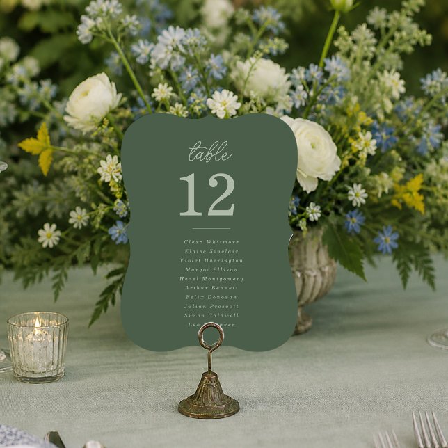 Cartes de numéros de table de mariage vert forêt (Créateur téléchargé)