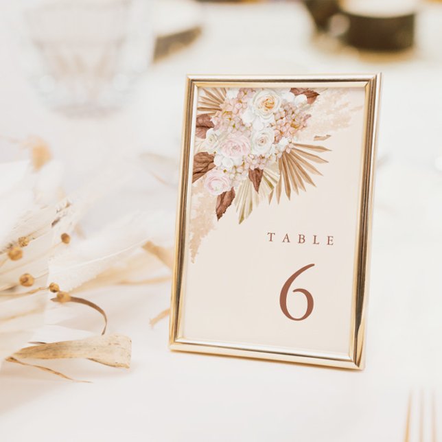 Cartes de numéros de table en terre cuite avec her (Pampas Grass Terracotta Table Number Cards)