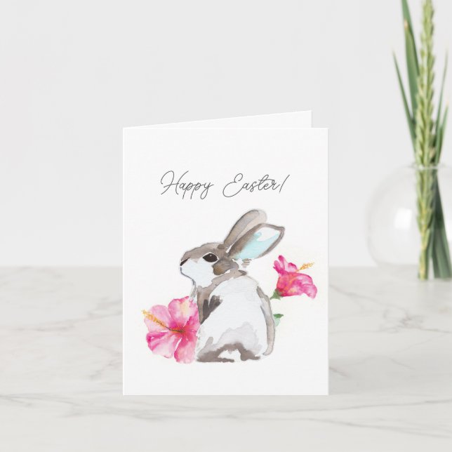Cartes de Pâques Rose Floral et Bunny (Devant)