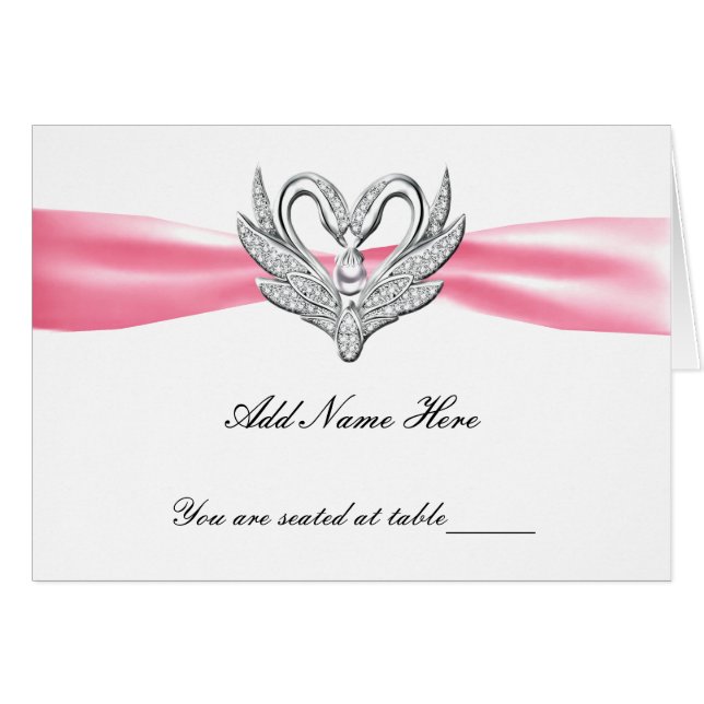 Cartes de place de table pliées en argent rose rub (Devant Horizontal)