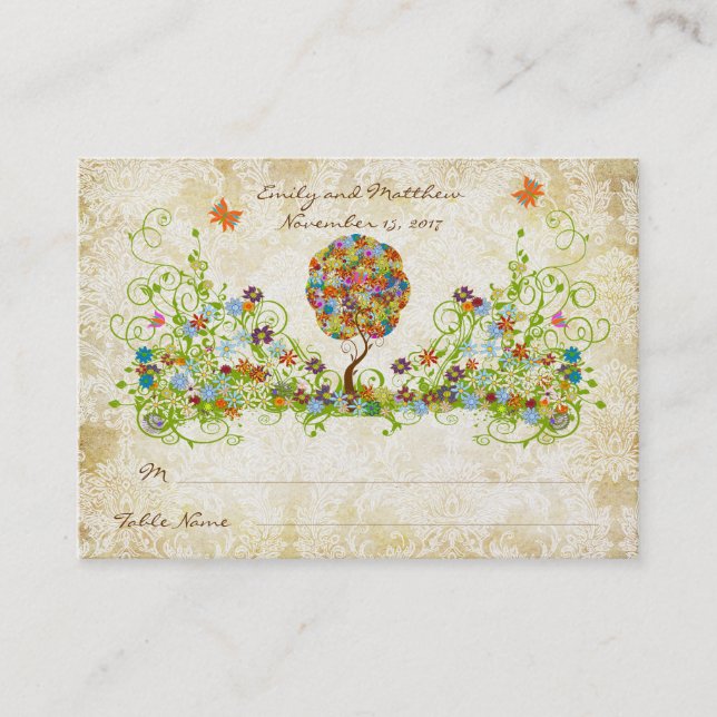Cartes de place florales en écaille de forêt encha (Devant)