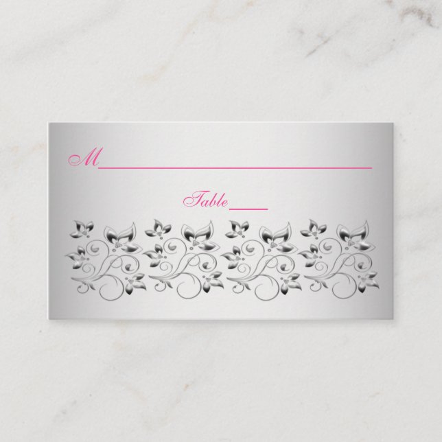 Cartes de place florales roses, noires et argentée (Devant)