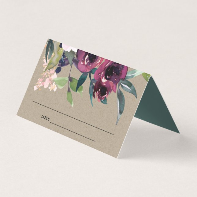 CARTES DE PLACE MARIAGE FLORALE KRAFT BLUSH BURGUN (Front)