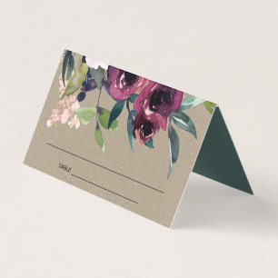 CARTES DE PLACE MARIAGE FLORALE KRAFT BLUSH BURGUN