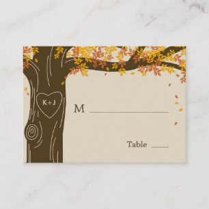 Cartes de place plat Mariage de automne en chêne