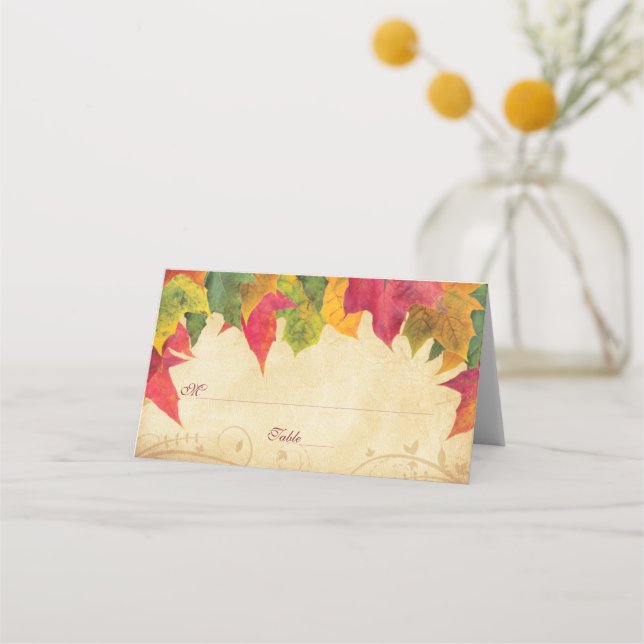 Cartes de place pliées Mariage d'automne Maple Feu (Devant)