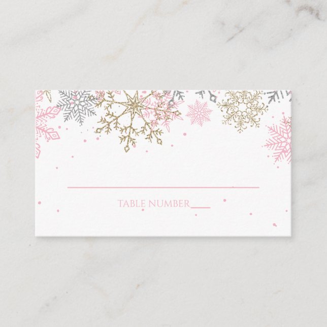 Cartes de place pour flocon de neige rose et or Pa (Devant)