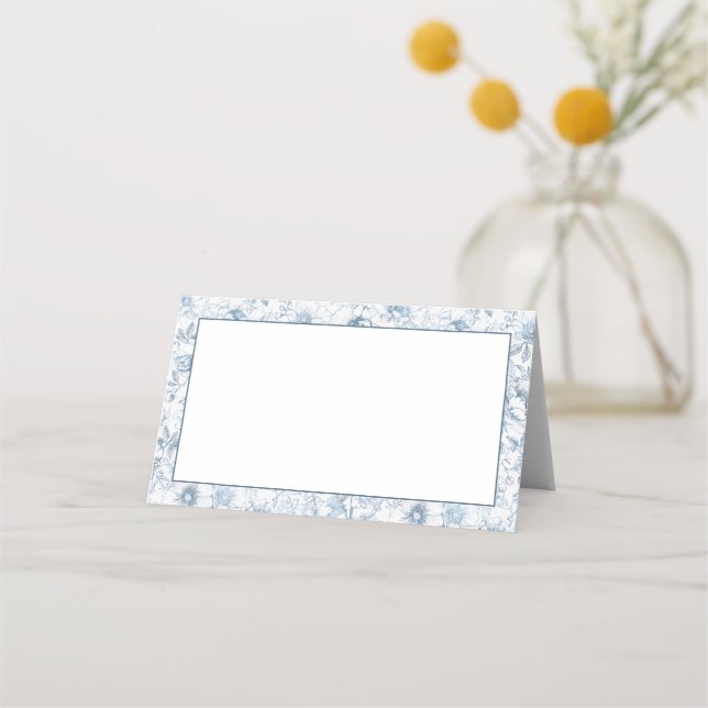 Cartes de place vides Floral Bleu Poussiéreux Élég (Devant)