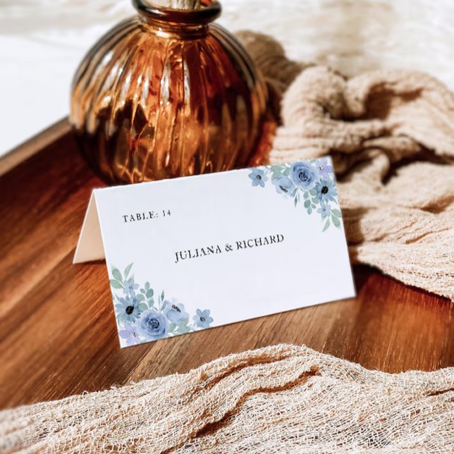 Cartes de placement de mariage bleues modèle (Blue Wedding Place Cards Template)