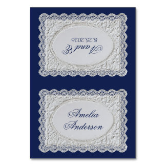 Cartes de placement de mariage en dentelle bleu ma