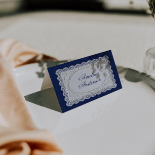 Cartes de placement de mariage en dentelle bleu ma