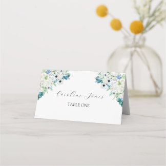 Cartes de placement florales aquarelles bleues