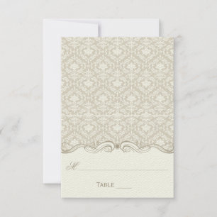 Cartes de placement pliées en damas écru beige et 