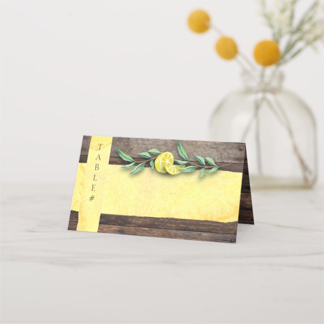 Cartes de placement pliées | Mariage citron rustiq (Devant)