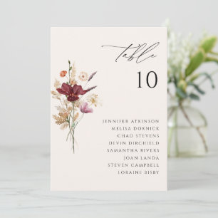 Cartes de Plan de Table de Mariage Bohème Fleurs S
