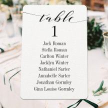 Cartes de plan de table de mariage en calligraphie