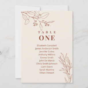 Cartes de plan de table de mariage floral boho