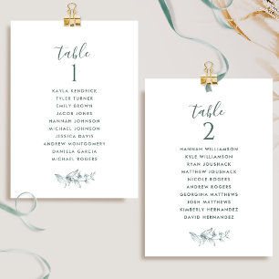 Cartes de plan de table élégantes vertes avec noms