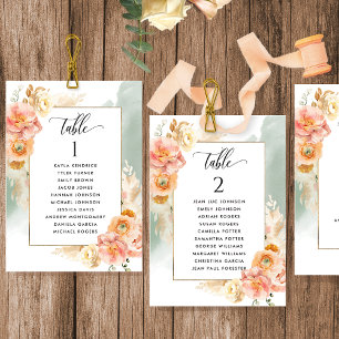 Cartes de plan de table Pêche, Sauge avec noms des