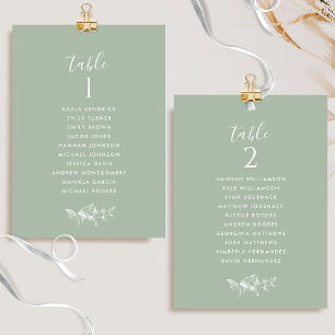 Cartes de plan de table vert pâle élégantes avec n