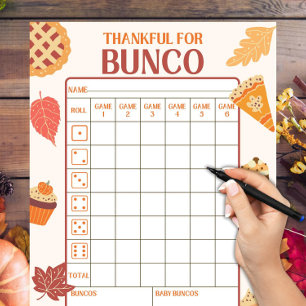 Cartes de pointage du Bunco de Thanksgiving