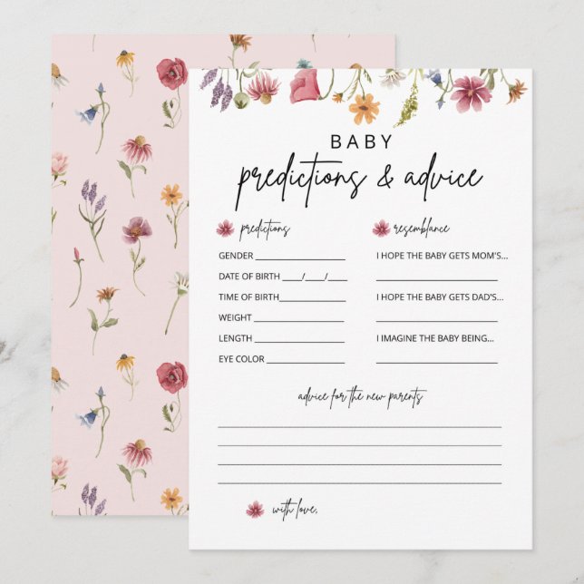 Cartes de prédiction et de conseil du Baby shower  (Devant / Derrière)