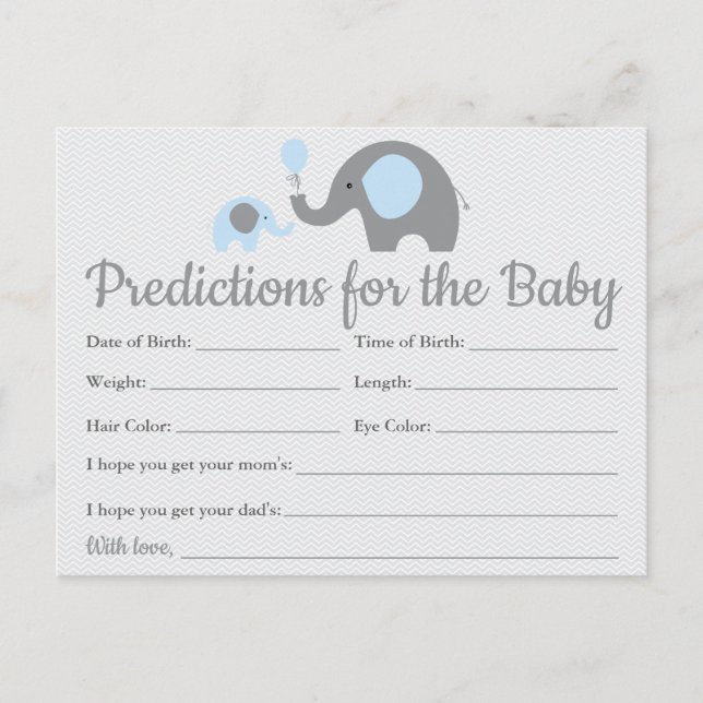 Cartes de Prédictions Bébé Eléphant Bleu Baby Show (Devant)