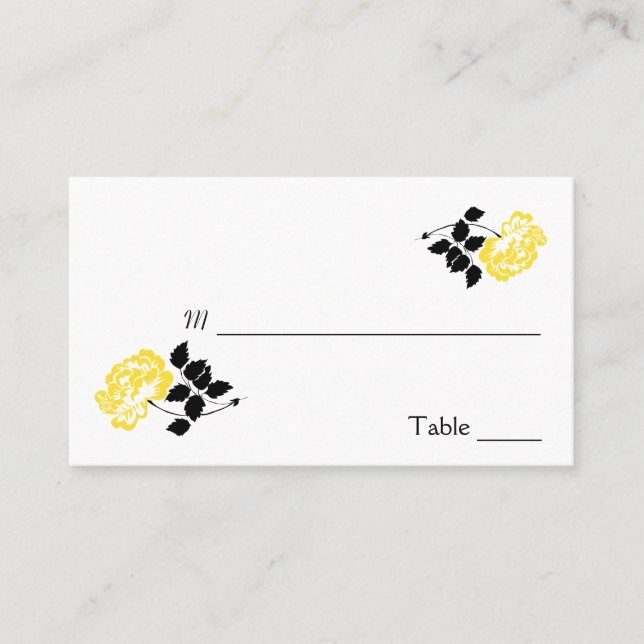 Cartes de présence florales noires, blanches et ja (Devant)