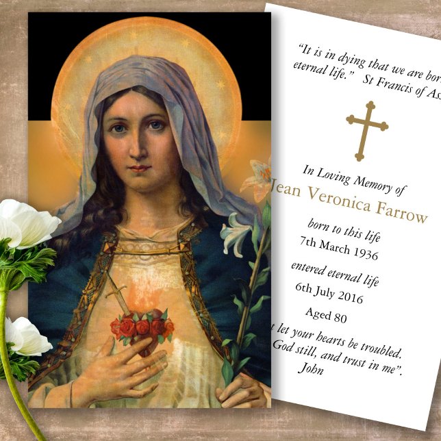 Cartes de prière | Antique Immaculée Coeur Marie (catholic, religious, celebration of life, in loving memory of, prayer cards for bereavement)