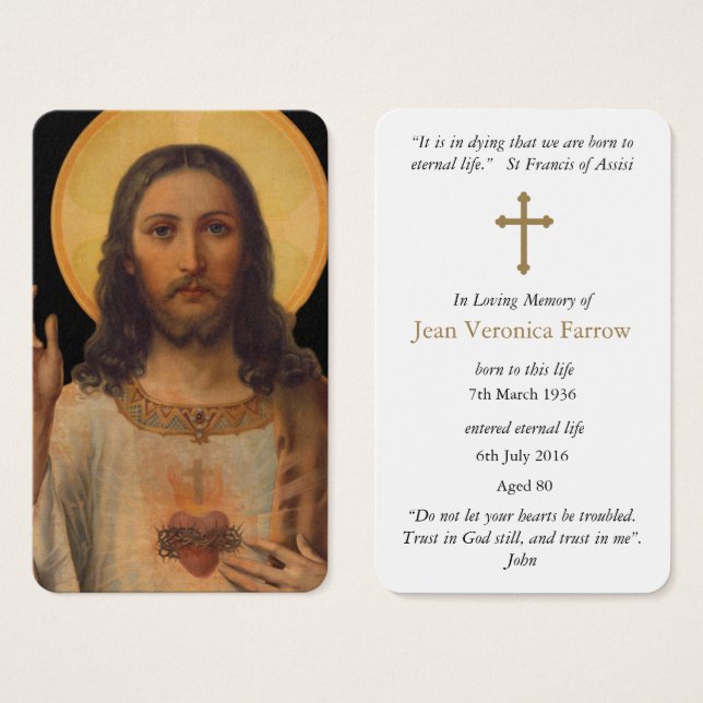 Cartes de prière | Antique Sacré-Coeur Jésus (Devant & derrière)