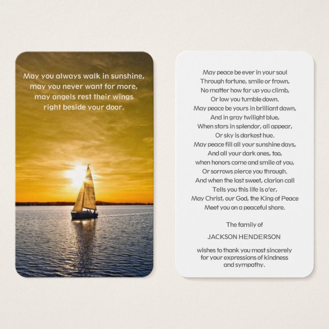 Cartes de prière | Bateau et coucher de soleil (Devant & derrière)