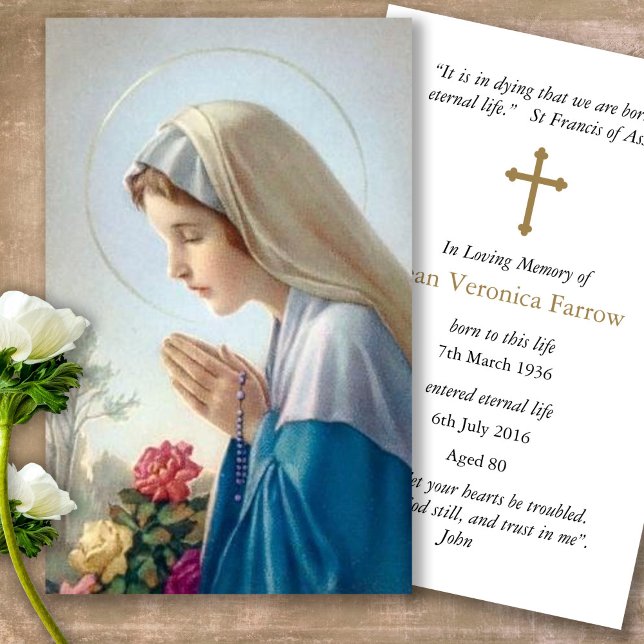 Cartes de prière | Belle Vierge Marie (catholic, religious, celebration of life, in loving memory of, prayer cards for bereavement)
