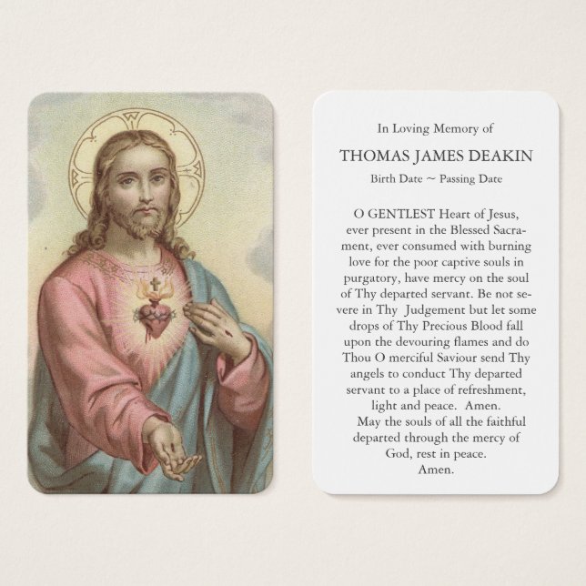 Cartes de prière | Coeur doux de Jésus (Devant & derrière)
