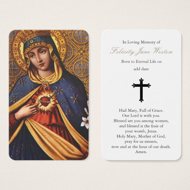 Cartes de prière | Coeur immaculé de Marie (Devant & derrière)