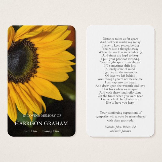 Cartes de prière | Fleur de tournesol (Devant & derrière)