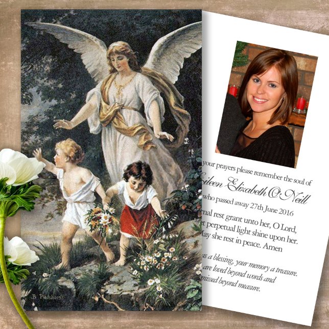 Cartes de prière | Guardian Angel 3 (catholic, religious, celebration of life, in loving memory of, prayer cards for bereavement)