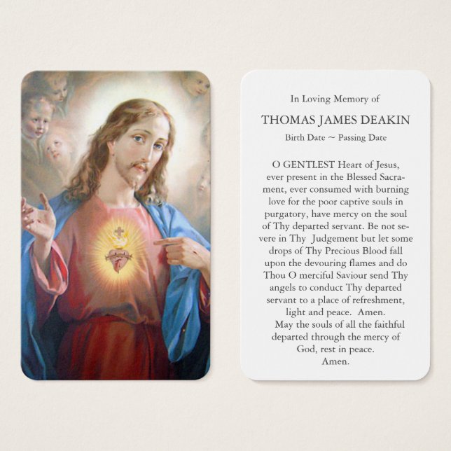 Cartes de prière | Jésus Sacré Coeur (Devant & derrière)