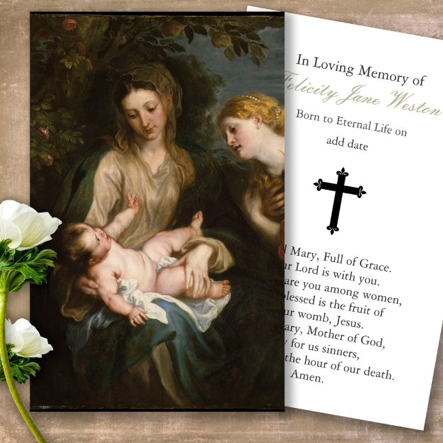 Cartes de prière | Madonna & Child & St Catherine (catholic, religious, celebration of life, in loving memory of, prayer cards for bereavement)