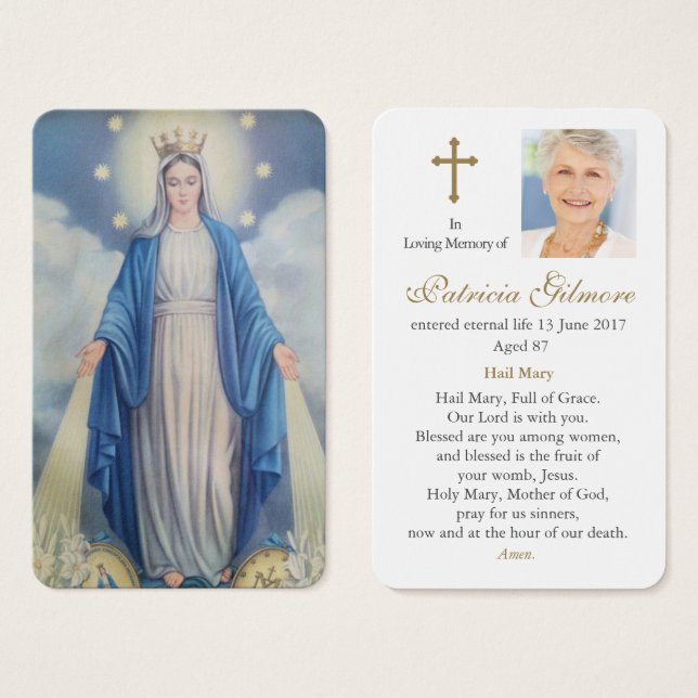 Cartes de prière | Médaille Miraculeuse Notre Dame (Devant & derrière)