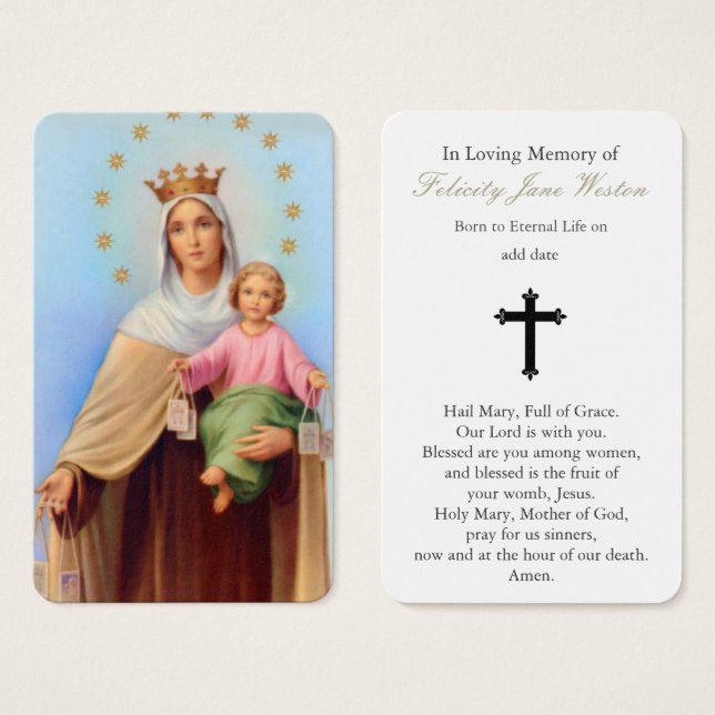 Cartes de prière | Notre Dame Mt Carmel (Devant & derrière)