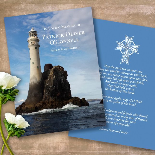 Cartes de prière | Phare irlandais (catholic, religious, celebration of life, in loving memory of, prayer cards for bereavement)