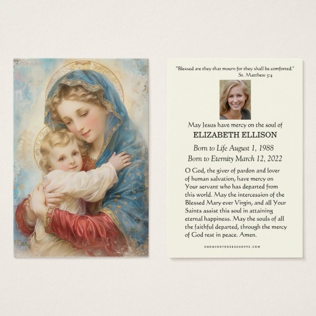 Cartes de prière pour les funérailles catholiques (Devant & derrière)