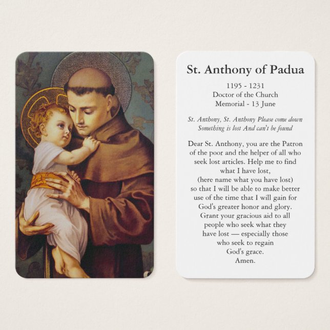 Cartes de prière | Saint Antoine de Padoue (Devant & derrière)