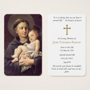 Cartes de prière   St Anthony & Baby Jesus