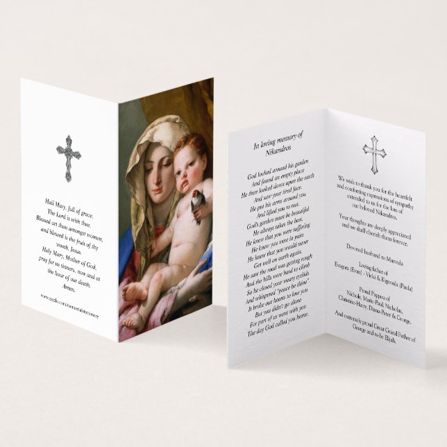 Cartes de prières catholiques | Madonna du Goldfin (Inside and Outside)